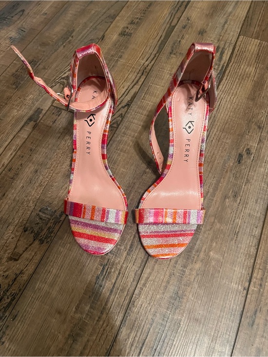 Katy Perry Collections Shoes - Katy Perry Collections Pink Red Orange Striped Ankle Strap Heels